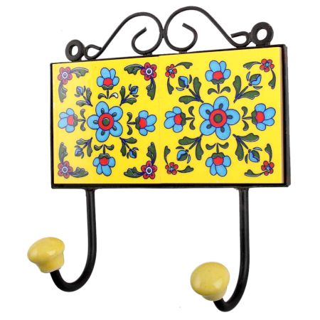 Yellow Turquoise Flower Tiles Hook